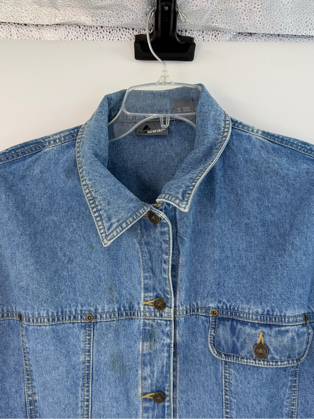 Lizwear Vintage Denim Jacket Womens Large Blue Cotton Trucker Utility Coat - Picture 7 of 11